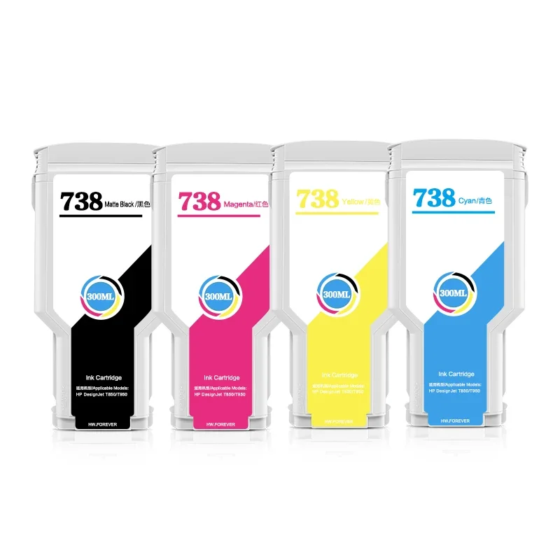 BFHH لخرطوشة الحبر المتوافقة مع HP 738 لطابعة HP Designjet T850 T950 300 مللي/قطعة حبر عالي الجودة مع شريحة