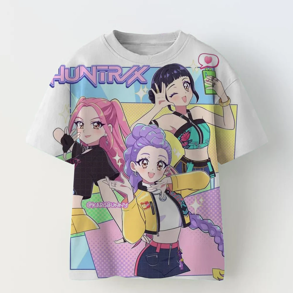 Camiseta 3D KPop Devil Hunter Huntrix para niña y niño, novedad de verano 2021, camiseta de manga corta con patrón de película, Top callejero Y2K súper grande