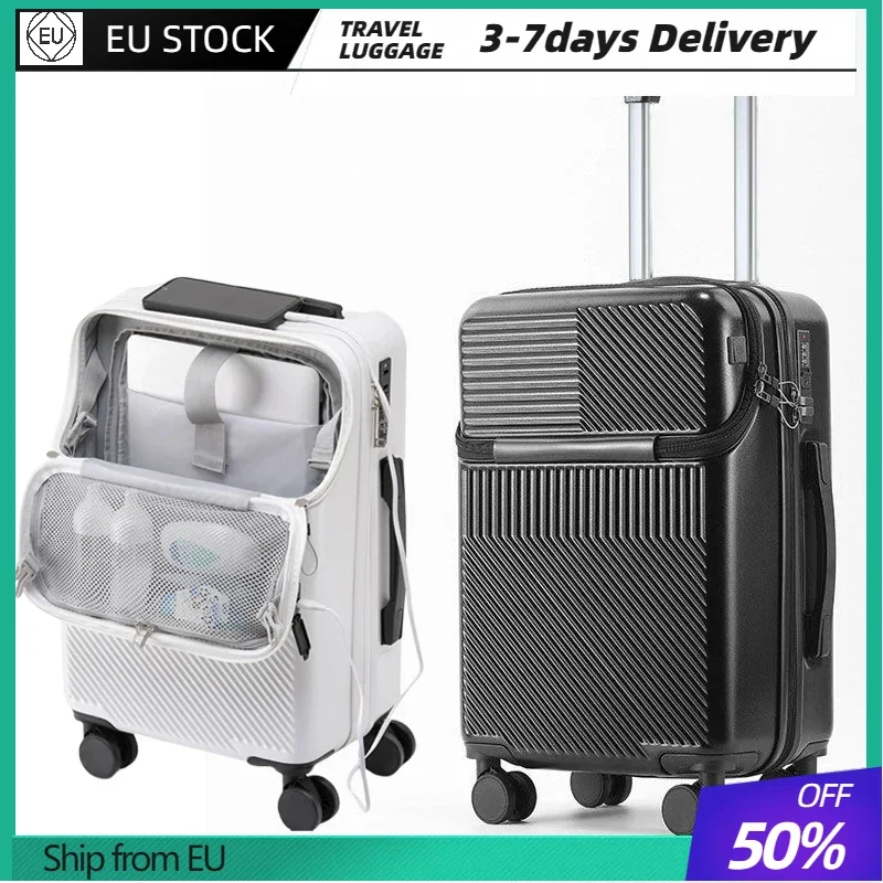 24/26/28inch Travel Suitcase with USB Charging Interface Password 20inch Carry on Trolley Luggage Case Bag Front Zipper Suitcase