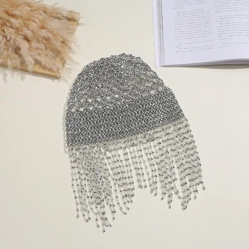 Böhmischer Perlen-Bauchtanz-Kopfschmuck, handgefertigter langer Quasten-Brautkopfschmuck für Hochzeitsfotoshootings – Detail 4