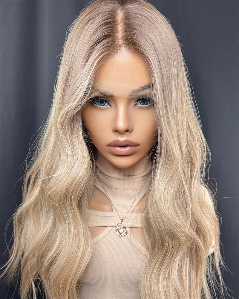 Loose Wavy Ombre Honey Ash Blonde Top HD Lace Front Wig Preplucked Hairline Wig Small Large Cap For Black White Women Daily WEar