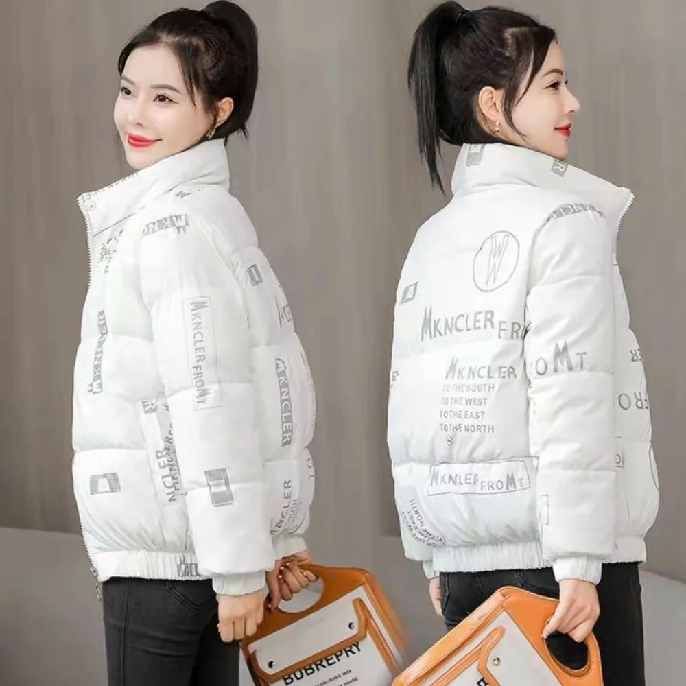 Abrigo corto de algodón con cuello alto para mujer, Chaqueta corta con estampado de moda coreana para otoño e invierno, 2024