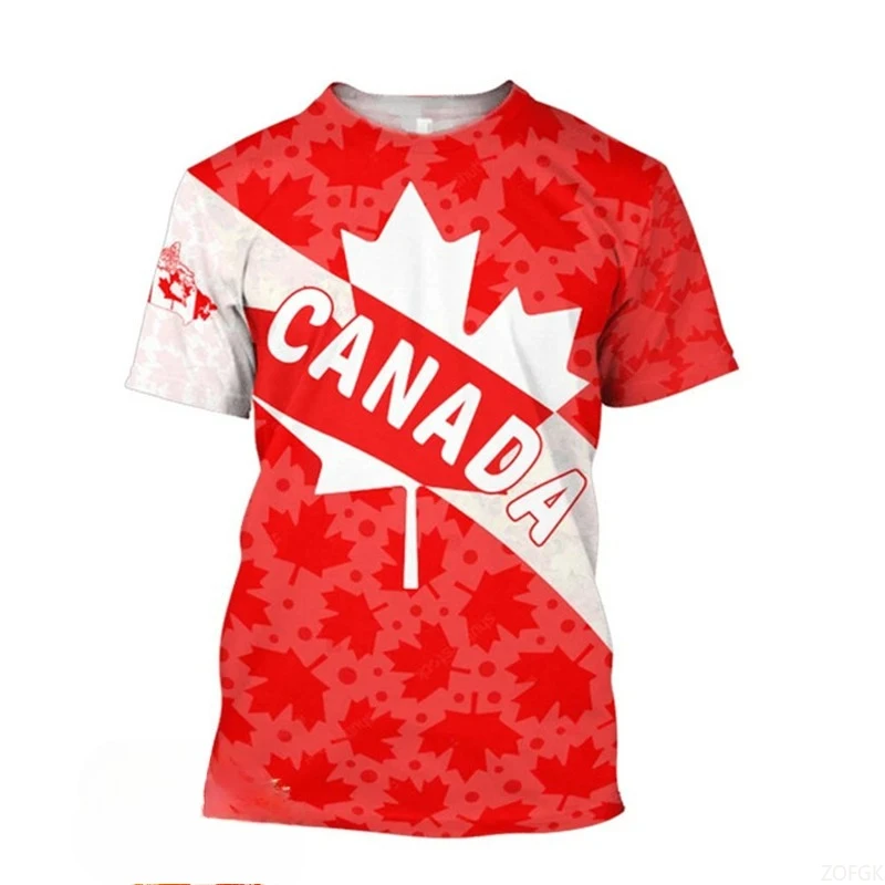 

New Canada Flag Graphic T-shirt Summer Fashion Maple Leaf 3D Printed Streetwear Men Women Fashion Pure Cotton Tees Tops