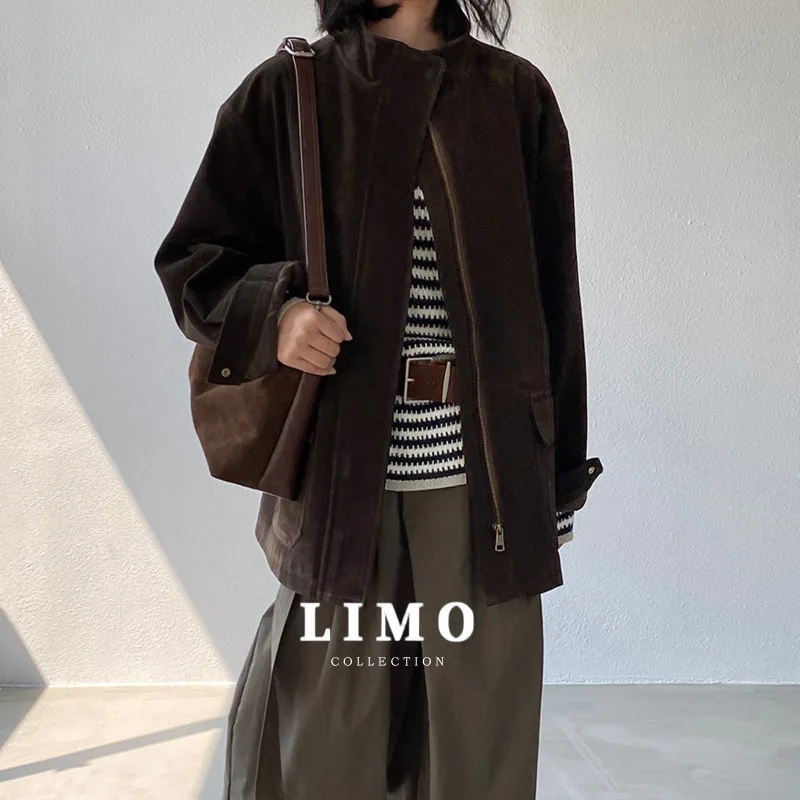 

LIMO 2025 модная замшевая куртка из искусственной кожи, женское повседневное пальто в стиле сафари с поясом, осенне-зимняя модная верхняя одежда