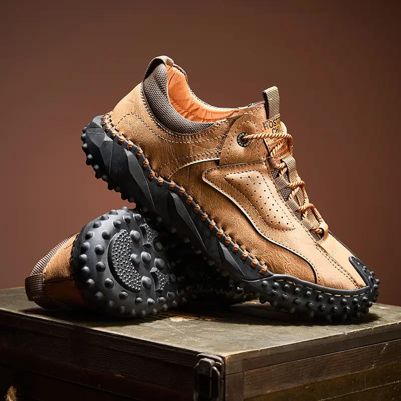 New Outdoor Leather Men\'s Leather Shoes Hard-Wearing Casual Shoes Wear-resistant Hiking Shoes Large Size 48 Shoes Men Sneakers