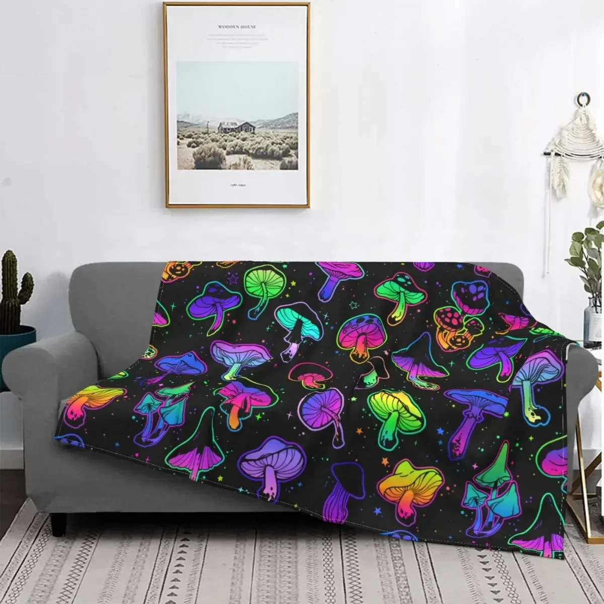 Psychedelic Mushrooms Blankets Flannel Decoration Breathable Warm Throw Blankets for Home Car Rug Piece