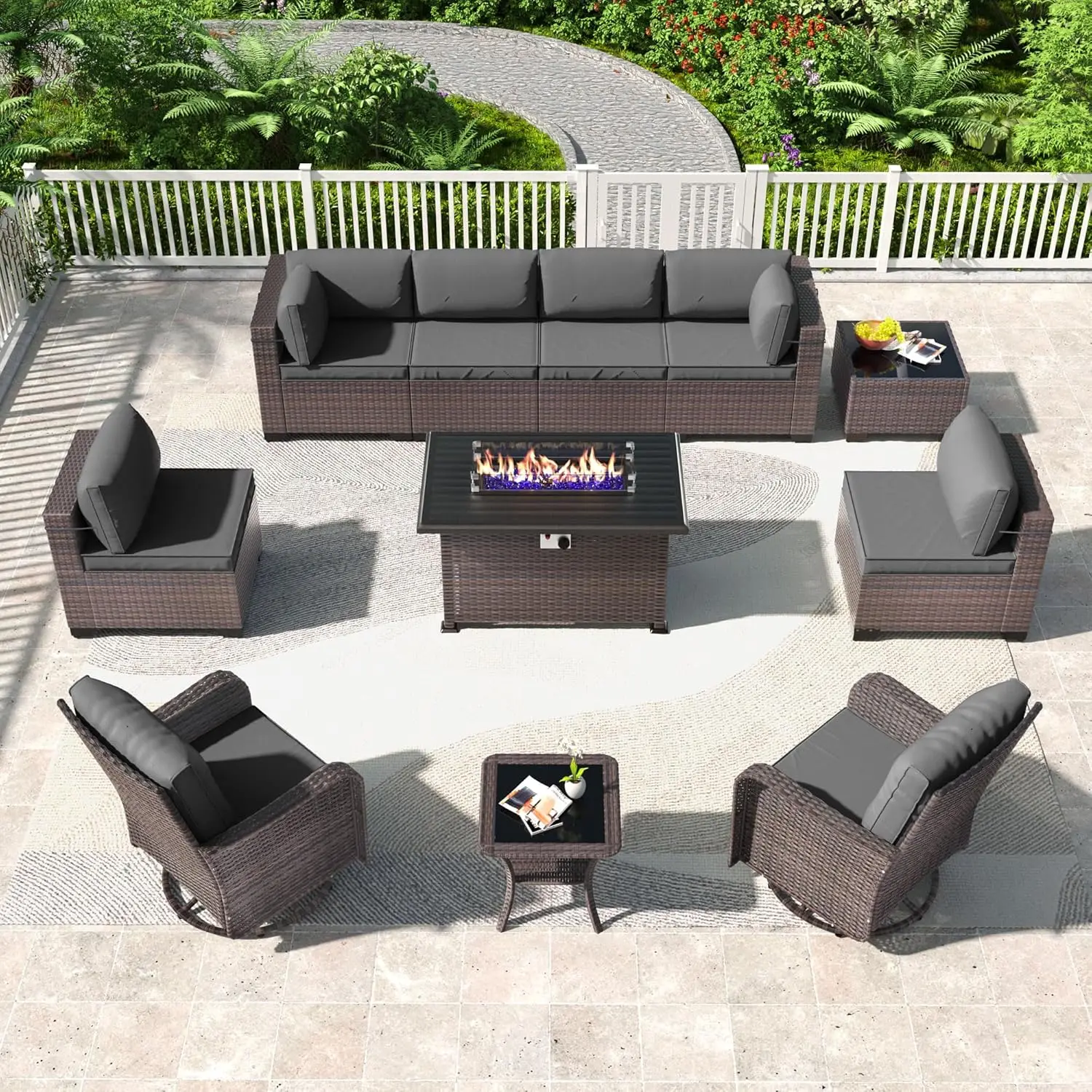 Kullavik 11Pcs Outdoor Patio Furniture Set,Pe Wicker Rattan Sectional Sofa Patio Conversation Sets With 43