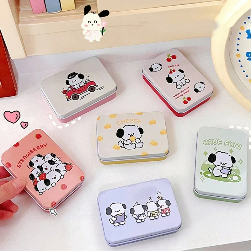1PC Cute Cartoon Puppy Storage Box Rectangular Empty Tinplate Box Candy Pill Cases PortableSticker Card Box Desktop Organizers