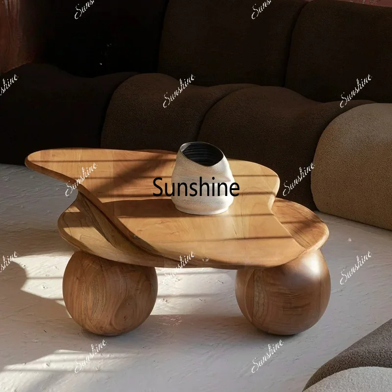 

Medieval irregular special-shaped coffee table small apartment log color solid wood coffee table