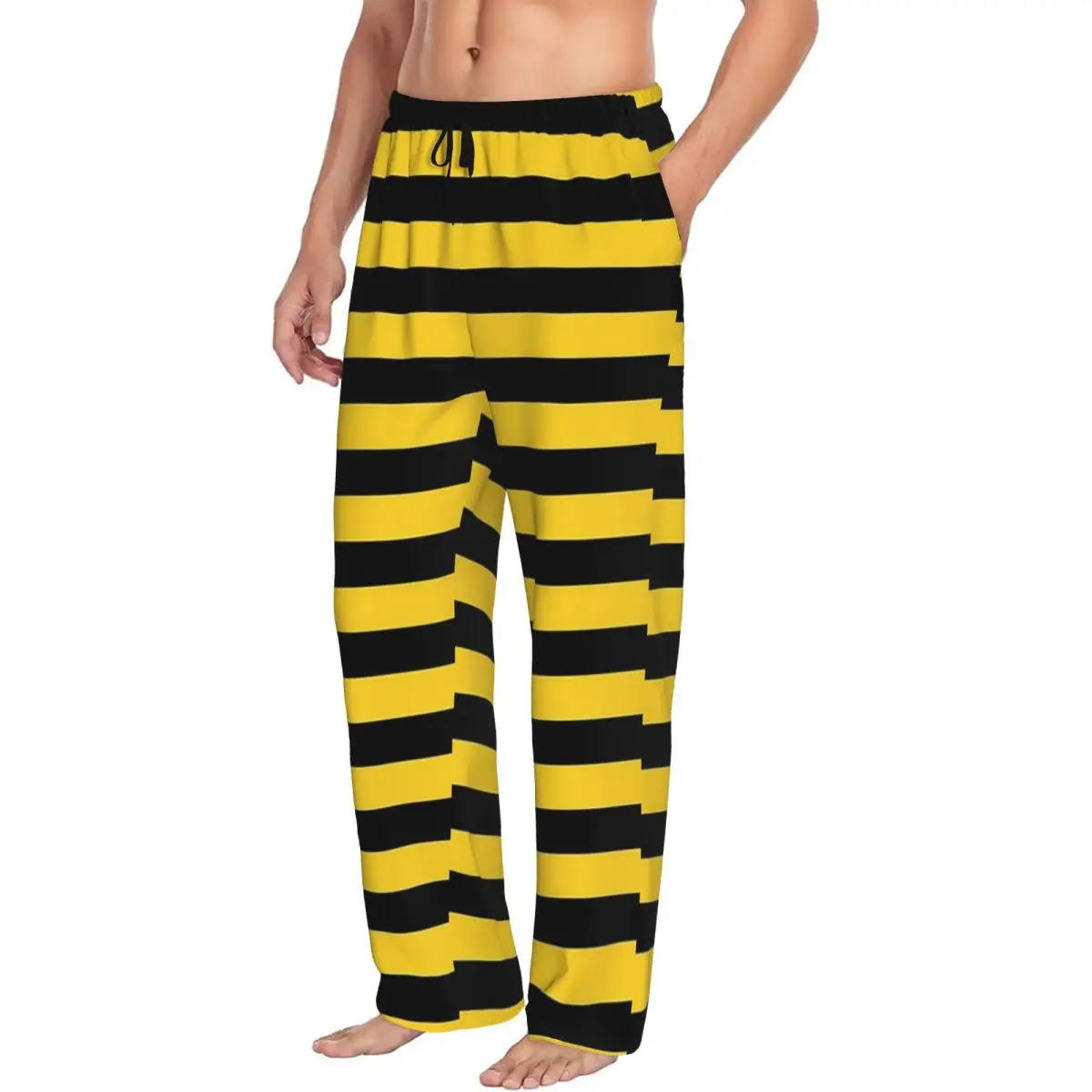 Custom Yellow And Black Honey Bee Stripes Pajama Pants Men Sleepwear Sleep Lounge Bottoms with Pockets