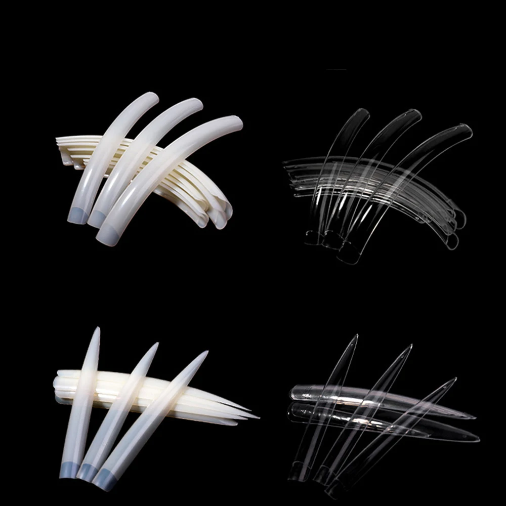 Dicas de unhas falsas extra longas Stilletto, Nail Art, Limpar, Natural, Meia Tampa, Acrílico, Gel UV, Unhas postiças, Manicure Salon, Moda, 12pcs