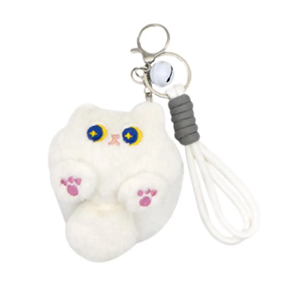 Espelho de maquiagem de pelúcia dos desenhos animados kawaii macio gato boneca pingente chaveiro portátil dobrável espelho menina mochila presente