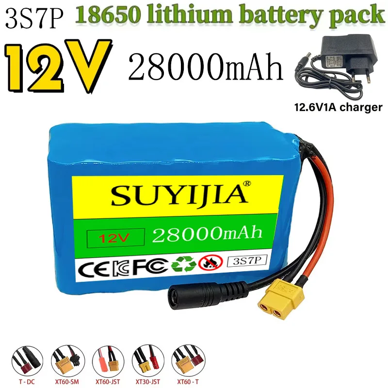 Upgraded 12V 3S7P 28000mAh XT60+DC Plug Rechargeable Lithium Battery Pack For Outdoor Light Surveillance Lawn Lamp Electronics
