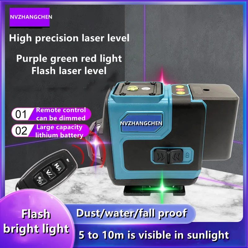 Imagem -03 - Laser Nível 3d 12 Linhas Poderoso Purple Light Digital Display 360 Auto-nivelamento Horizontal Vertical Multicolor Laser Nível