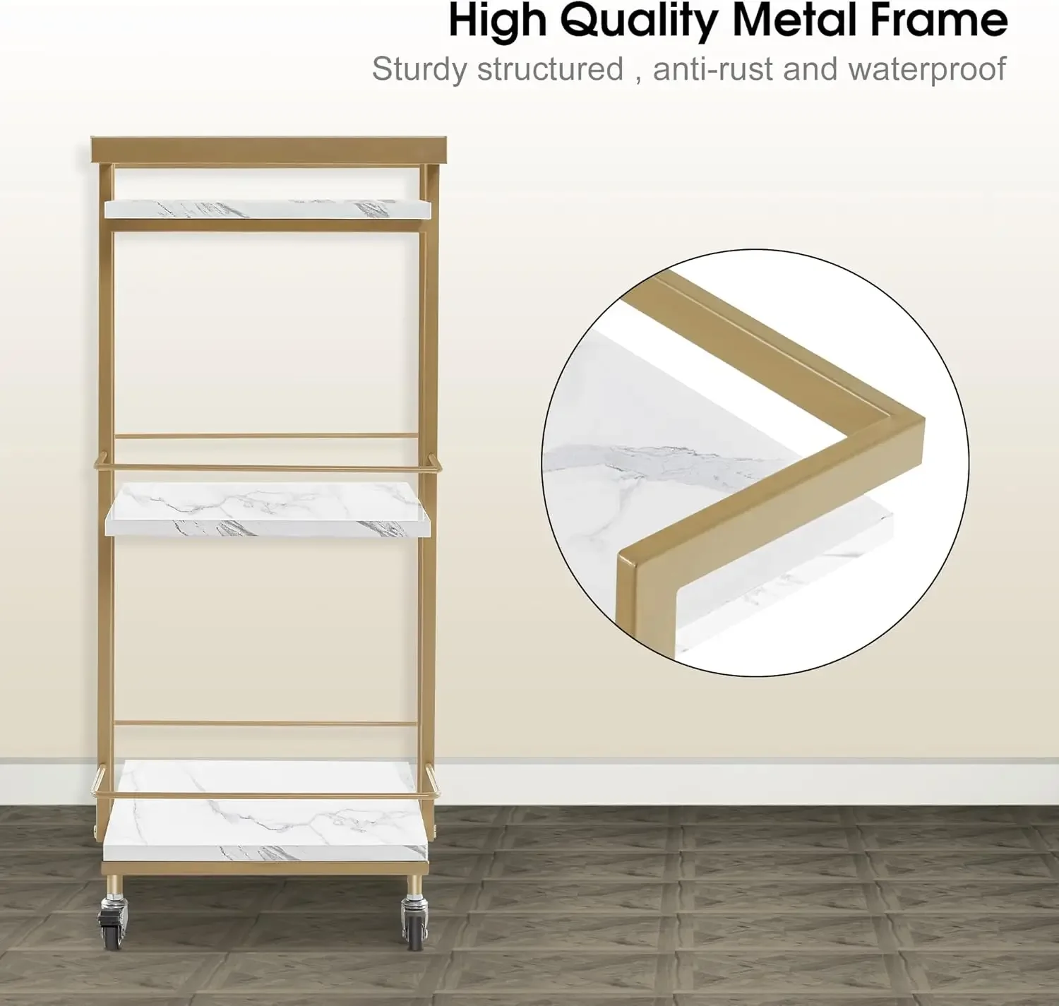 Utility Manicure Trolley Metal Storage Rolling Barber Cart with Wheels Multi-Purpose Rack Heavy-Duty Trolley 2033 (White)