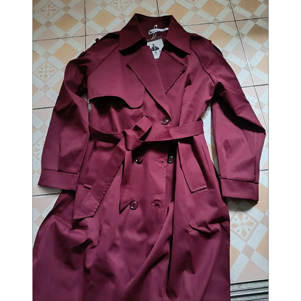 Femme Medium Long Styles Trench Jacket Spring Autumn Women High-grade Lined Outwear Korean Ladies Long Sleeves Windbreaker Coat