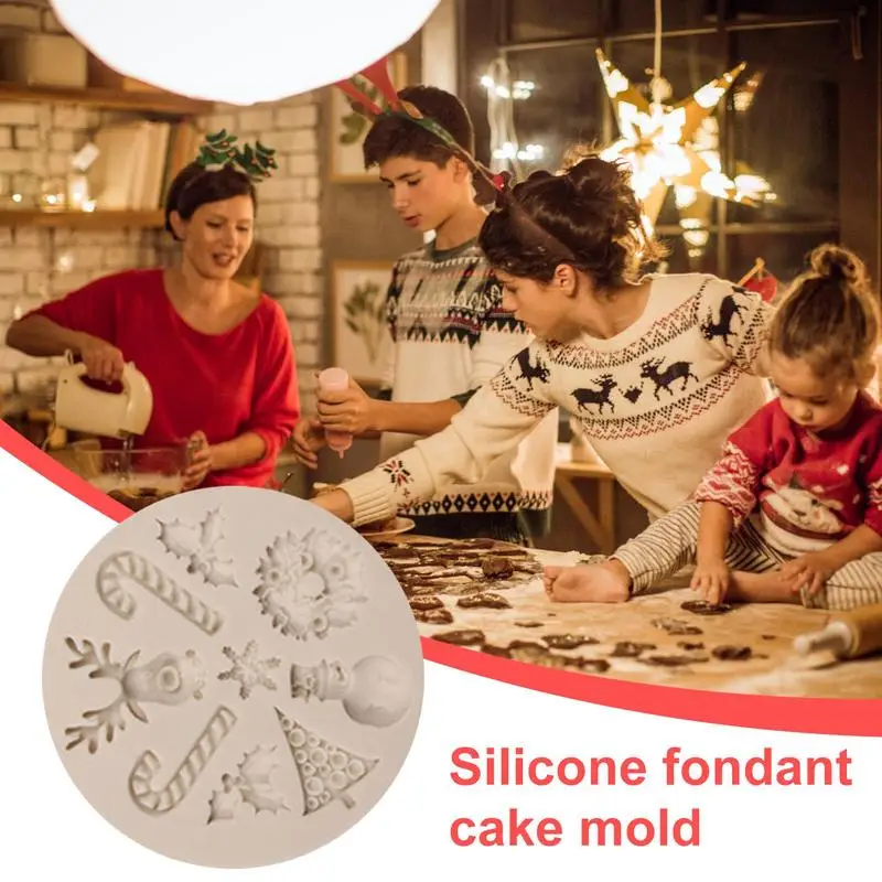 Moldes de silicona para hornear navideños, molde de silicona 3D antiadherente para árbol de Navidad, copo de nieve, jabón hecho a mano para pastel de Chocolate