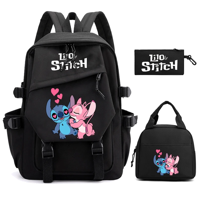 

3Pcs/set Disney Lilo Stitch Backpack Student Teenager Lunch Bags Girl School Women Rucksack Travel Backpack Mochila Escolar