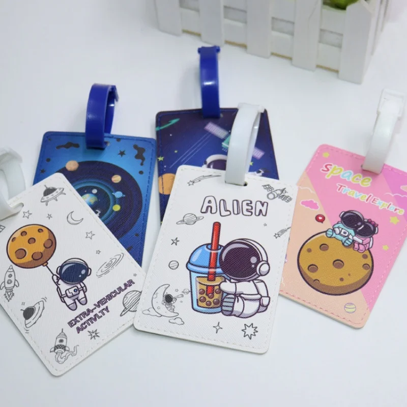 

Space Astronaut Luggage Tag Women Men Travel Accessories PU Suitcase ID Address Holder Baggage Boarding Tag Portable Label