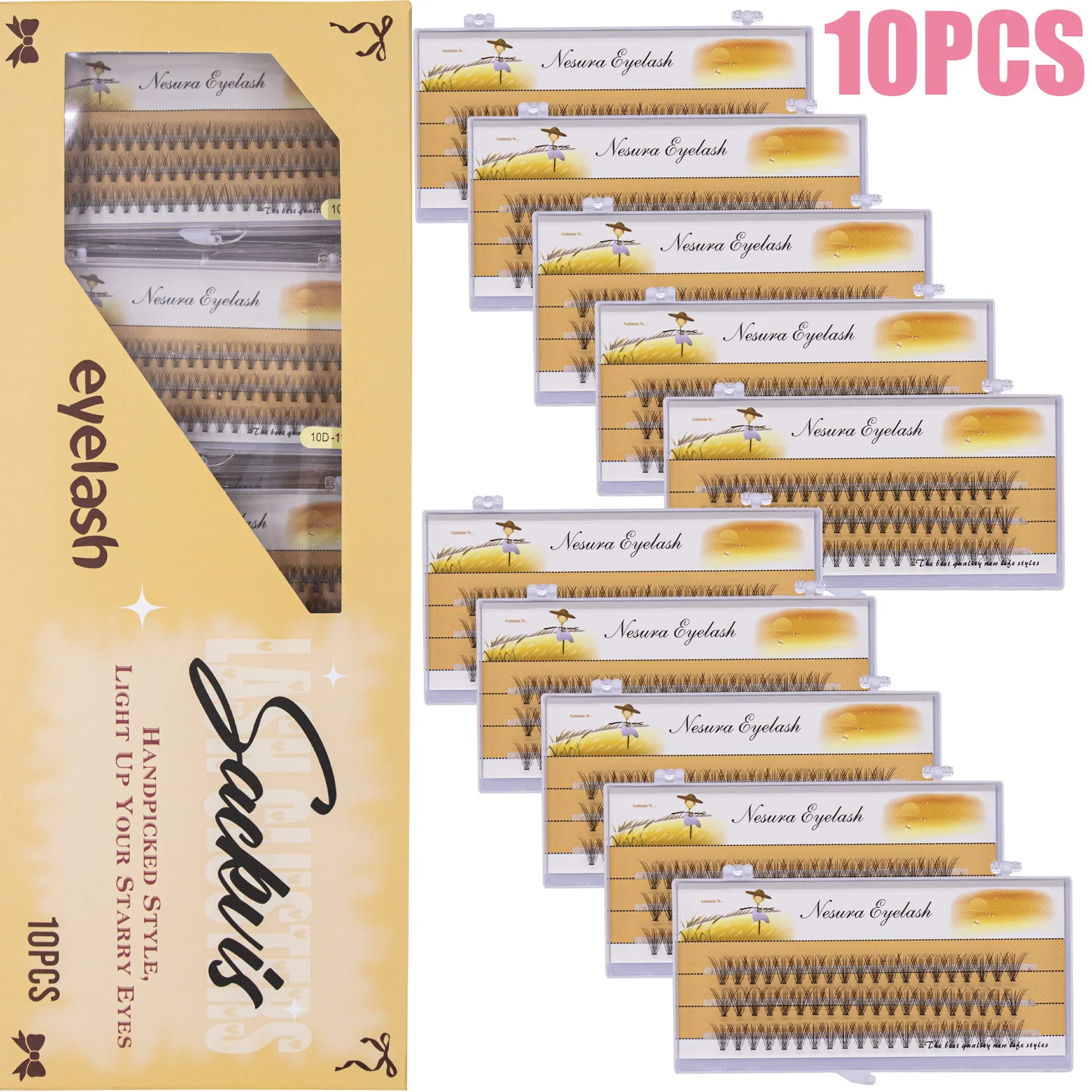 Sackvis 10 Pcs 10D Bunches Mink Diy Eyelashes Natural Individual Eyelash extension 10D 1Box 60 cluster Makeup Lashes Wholesale