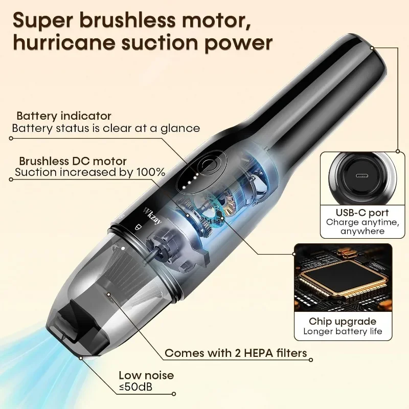 Ручной беспроводной мини-пылесос Wkzay с зарядкой и легкой очисткой, портативный ручной пылесос