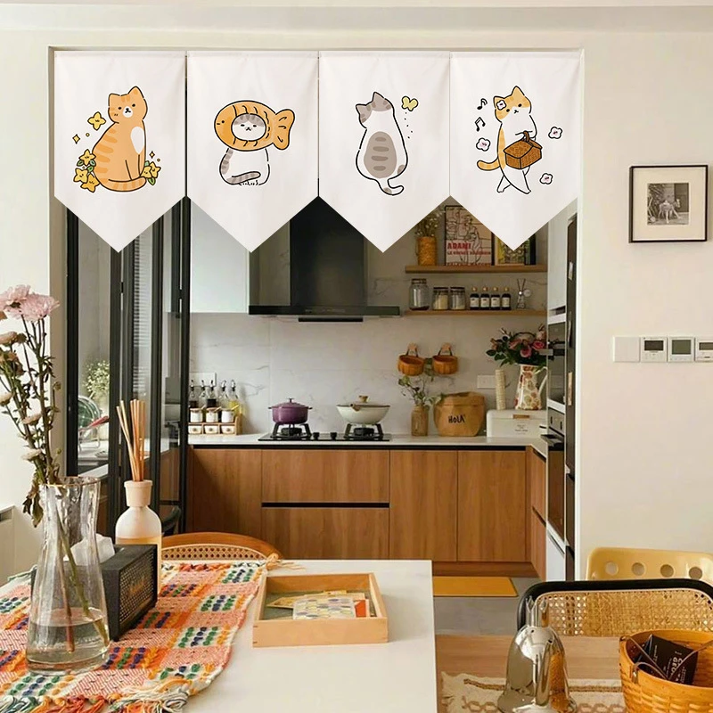 VIKAMA Soft Cute Cartoon Cat Little Fish Bread Triangle Flag Curtain Cute Pet Kitchen Cabinet Wall Home Decoration
