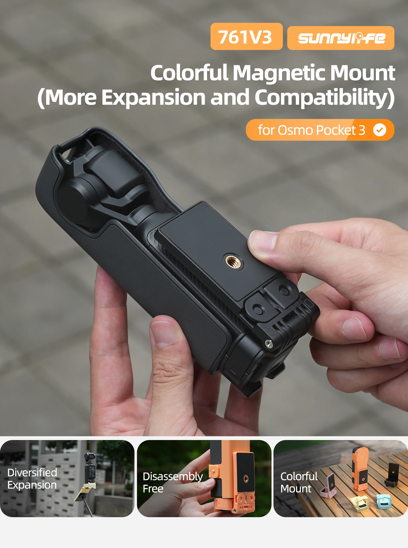 

Cat Ear Magnetic Mount For Osmo Pocket3 Desktop Stand With Cold Shoe Expansion Adapter Bracket For DJI Osmo Pocket 3 Accessories
