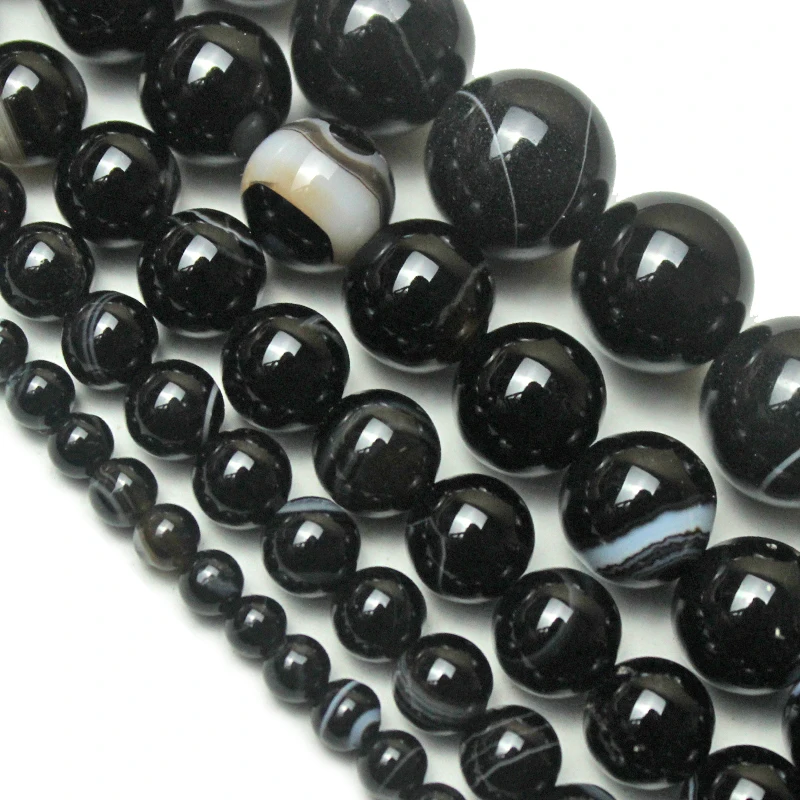 Natural Stone Beads Black Stripe agat Onyx Round Loose Beads 4 6 8 10 12 14mm Fit Diy Space Beads Jewelry Making