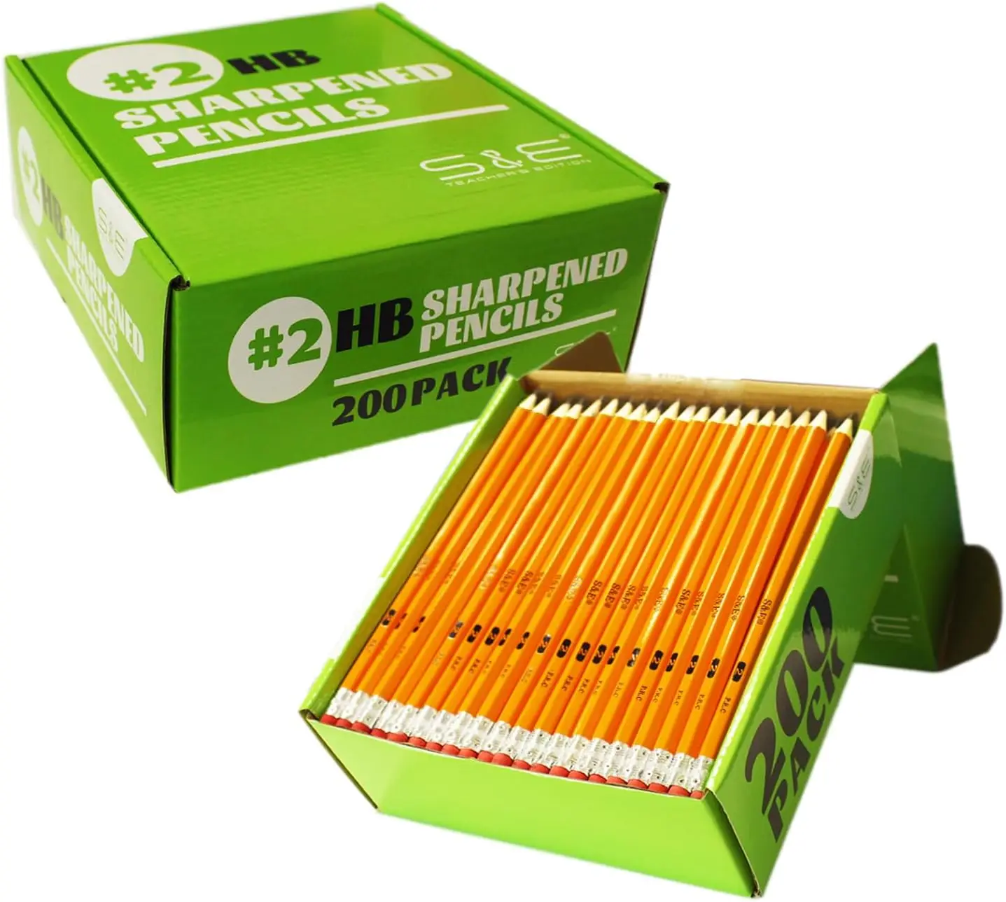 

Pre-sharpened #2 HB Pencils with Erasers, Yellow Woodcased Bulk Box 200 Pcs for School & Office
