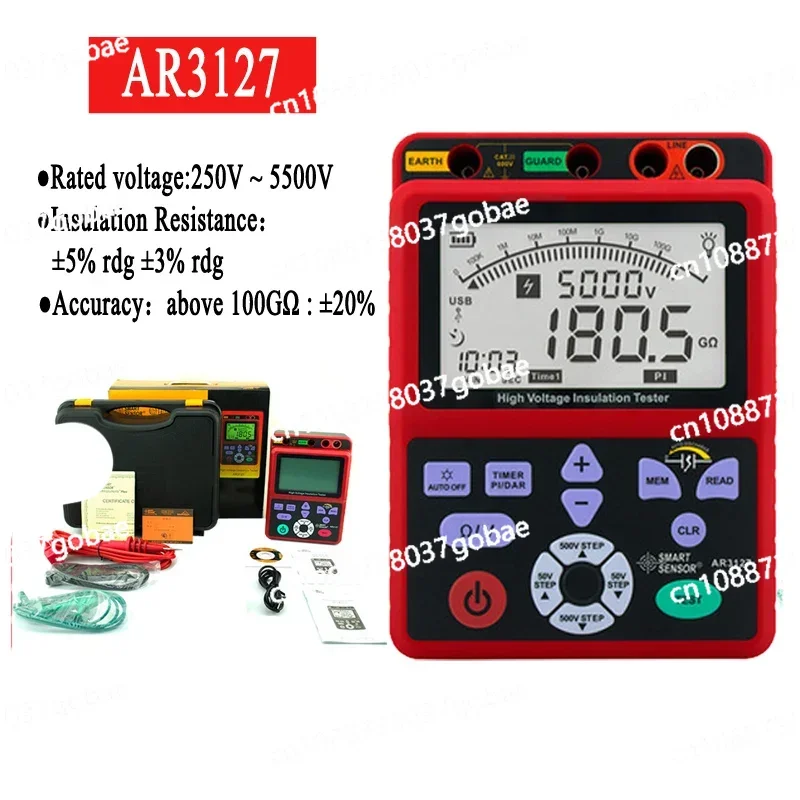 SENSOR AR3127 Digital High Voltage Insulation Resistance Tester 250V ~ 5000V 0.0 ~ 1000G Electronic Table