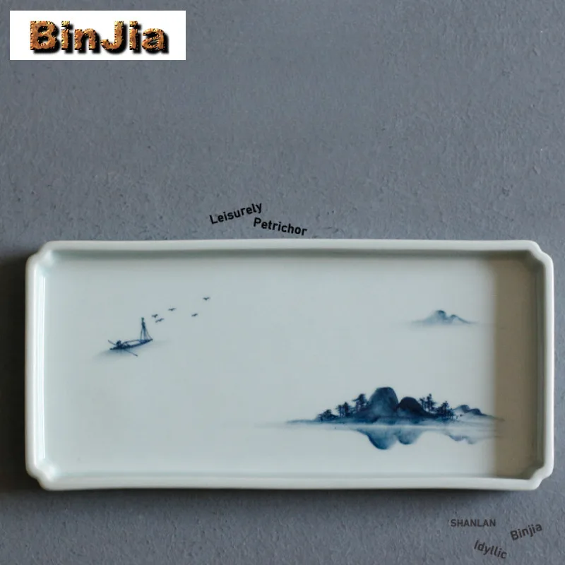 Hand-painted Landscape Tea Tray Snack Plate Coffee Storage Board Teapot Trivets Dishes For Serving Tea Ceremony Ornaments