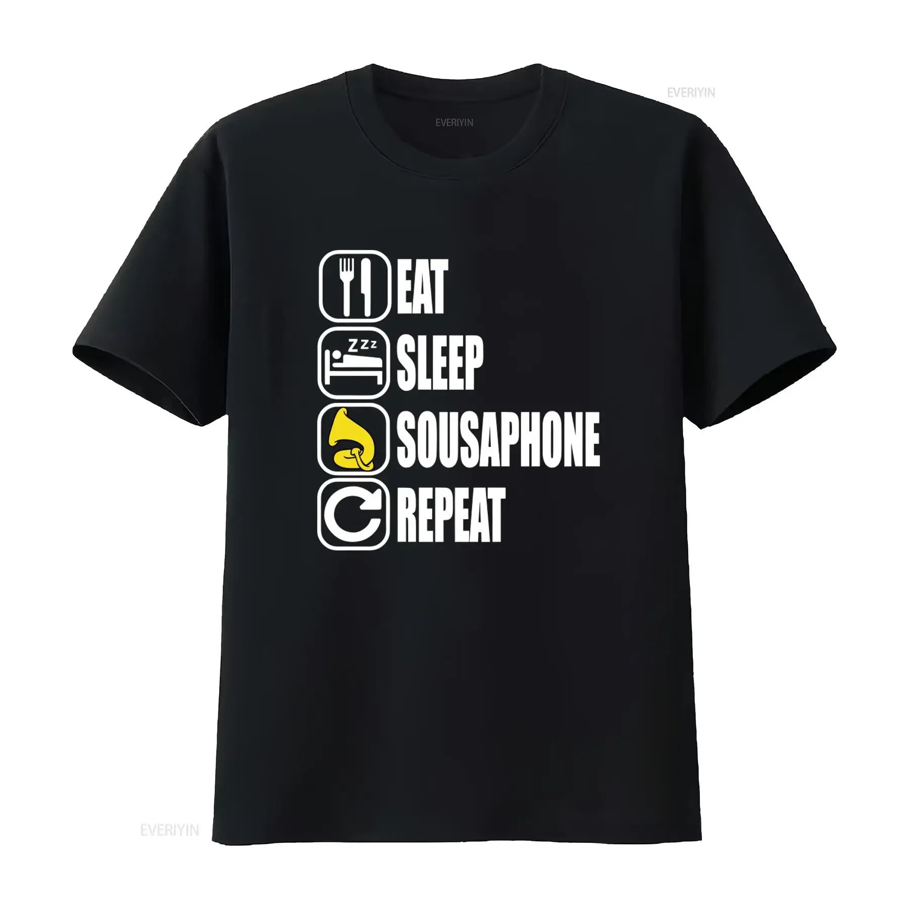 T-shirt « Eat Sleep Sousaphone Repeat » pour les musiciens de fanfare, design amusant avec icônes, style vintage délavé, pour un usage quotidien