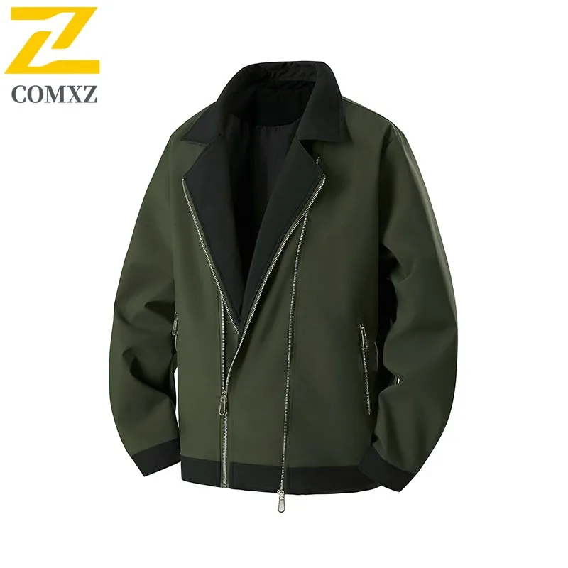 

COMXZ Men Riding Jacket Cozy Stand Collar Design Outdoor Windproof Motorcycle Jacket Daily Fashion Lightweight Autumn Coat