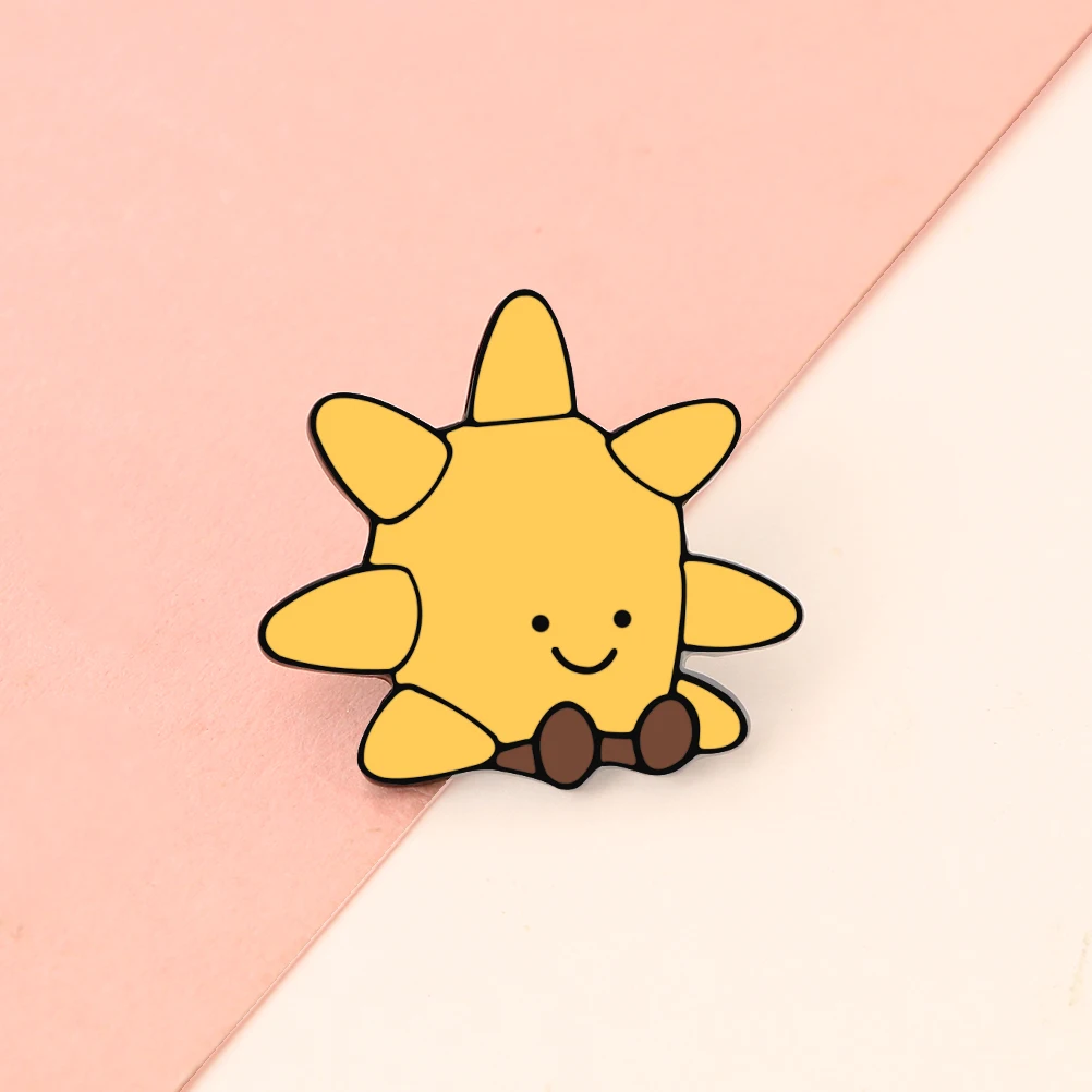 Cute Cartoon Sun Doll Enamel Pins Kids Coat Lapel Pin Badges Brooches Women Men Metal Decoration Jewelry Gift