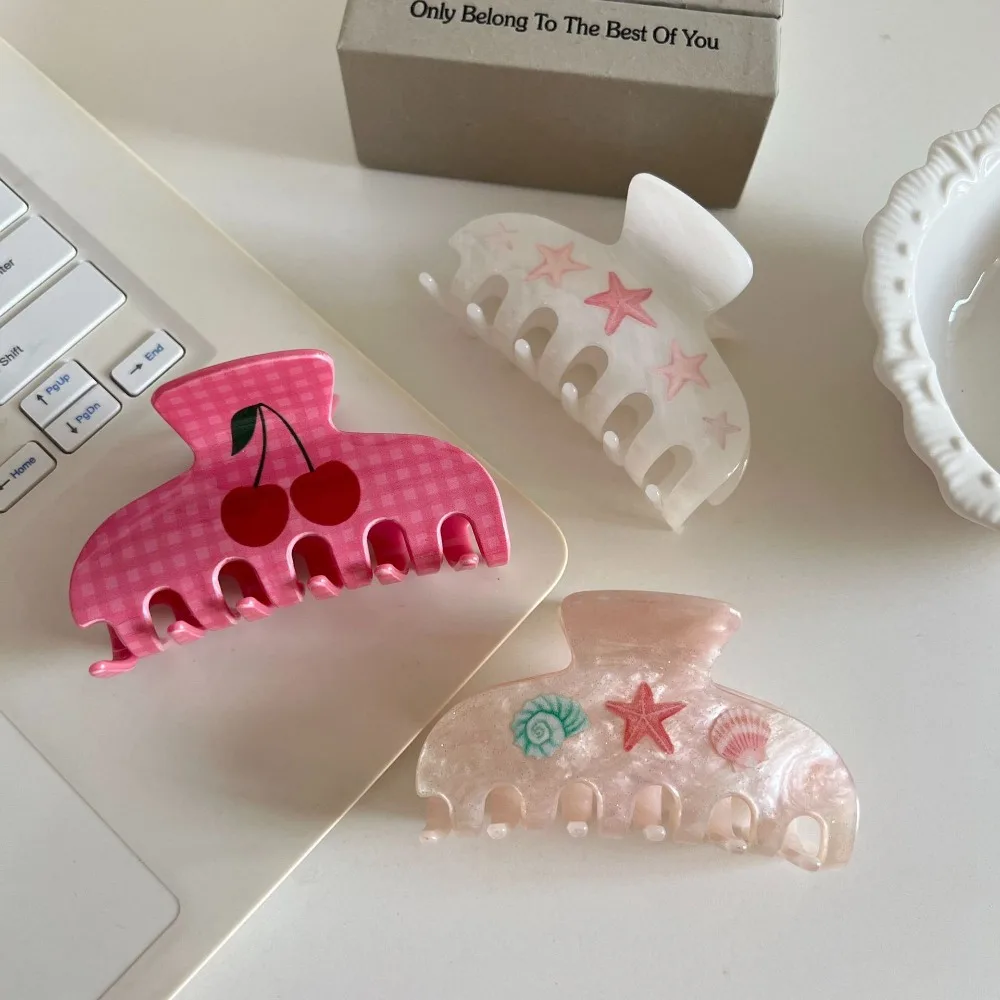 

Заколка-краб для волос в виде морской звезды и вишневого цветка, геометрический дизайн, из ацетатного волокна, в корейском стиле, для путешествий