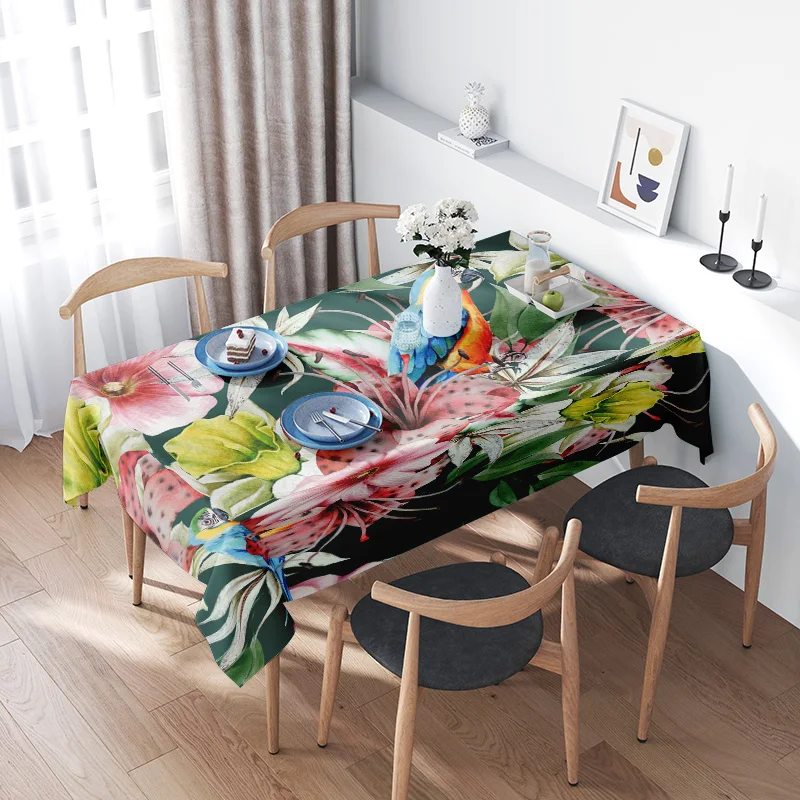 3D Floral Tablecloth Premium Dining Decor with Vase for Kitchen Waterproof Printed Cover Easy to Clean Free