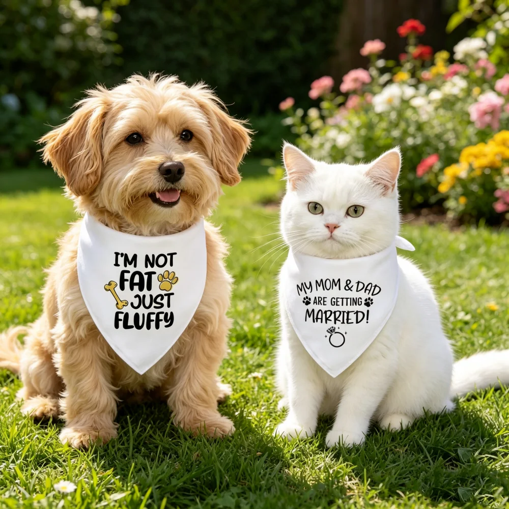 1pcs  I'm not fat/My Dad & Mom are getting Married  Pet triangle scarf, wedding decoration triangle scarf, suitable for pets