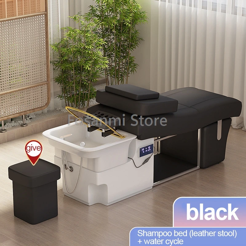 Massage Shampoo Bed Chair Hair Washing Water Circulation Head Therapy Care with Stool Sink Basin Backwash Bed for Spa Salon Set