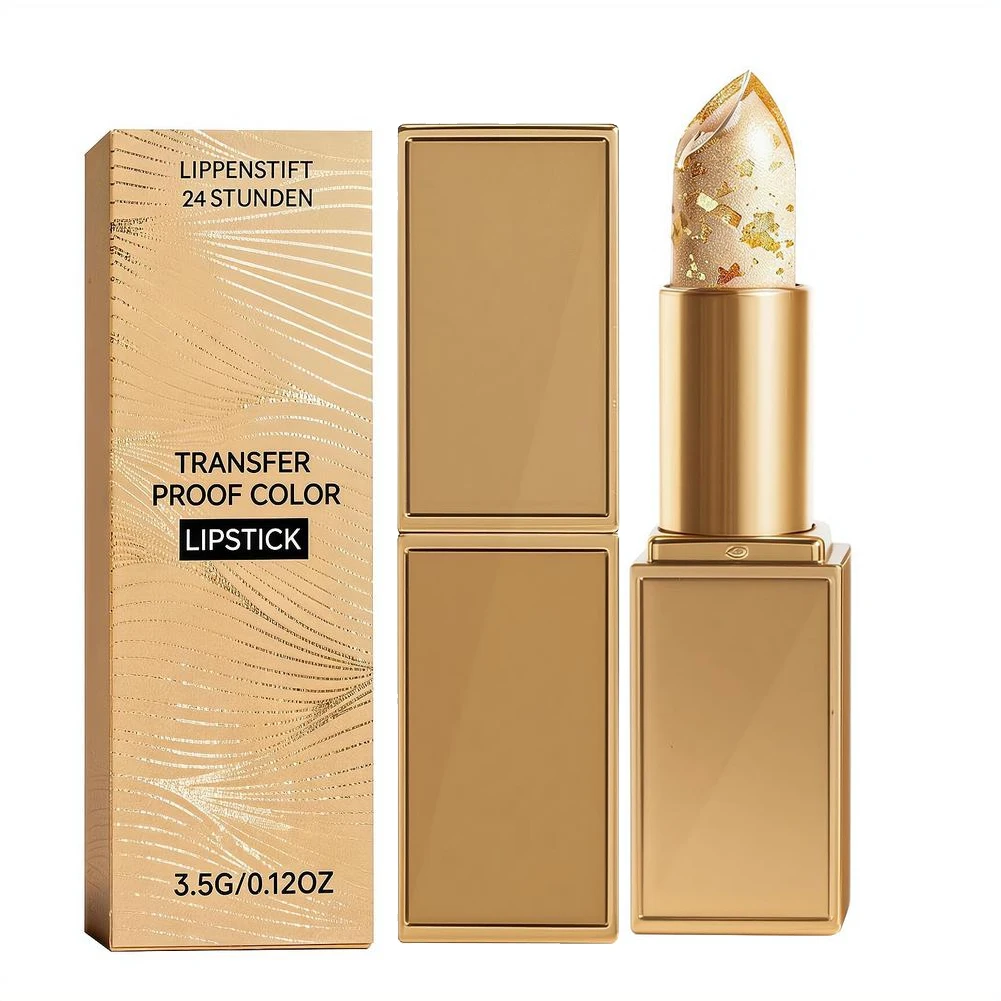 Farbwechselnder Lippenstift, transparenter Lippenstift mit Goldfolie, übertragungssicher, langanhaltend, feuchtigkeitsspendend, transparenter Lippenstift, natürliches Make-up für Frauen