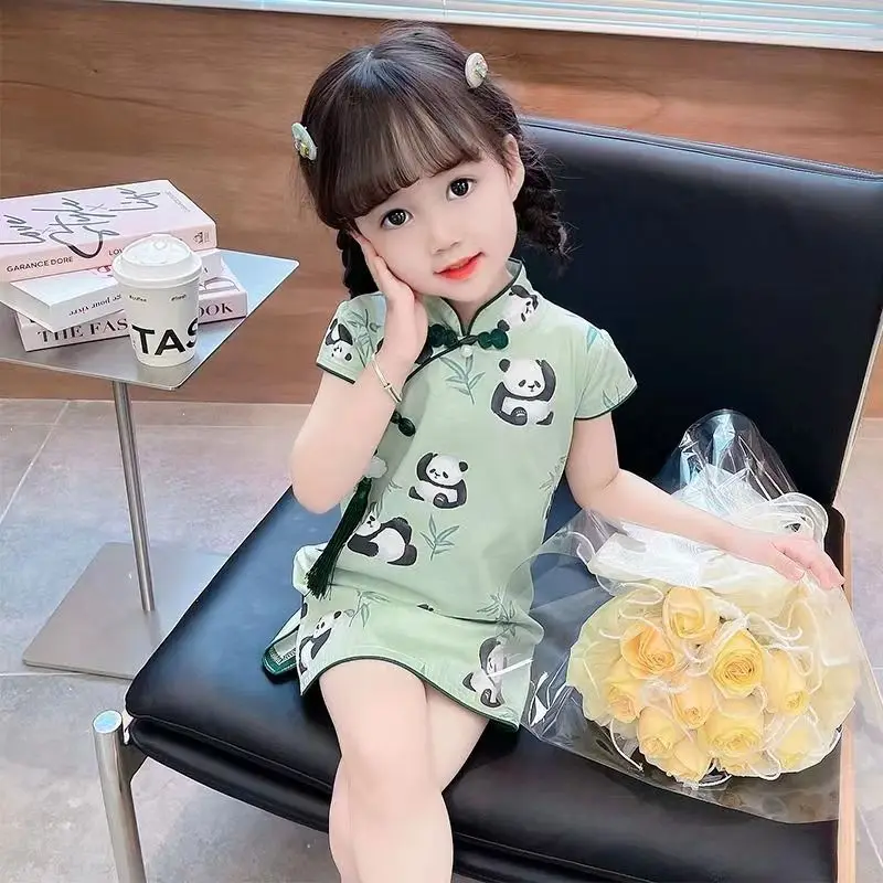 

Girls Qipao Skirt Summer 2023 New Girls Dress Hanfu Skirt Super Fairy Baby Vintage Dress Chinoiserie Clothing