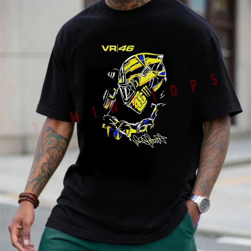 Camiseta Gráfica Valentino Rossi VR46 em Algodão para Homens, Moda Hip Hop Streetwear Unissex, Casual e Fashion, Manga Curta