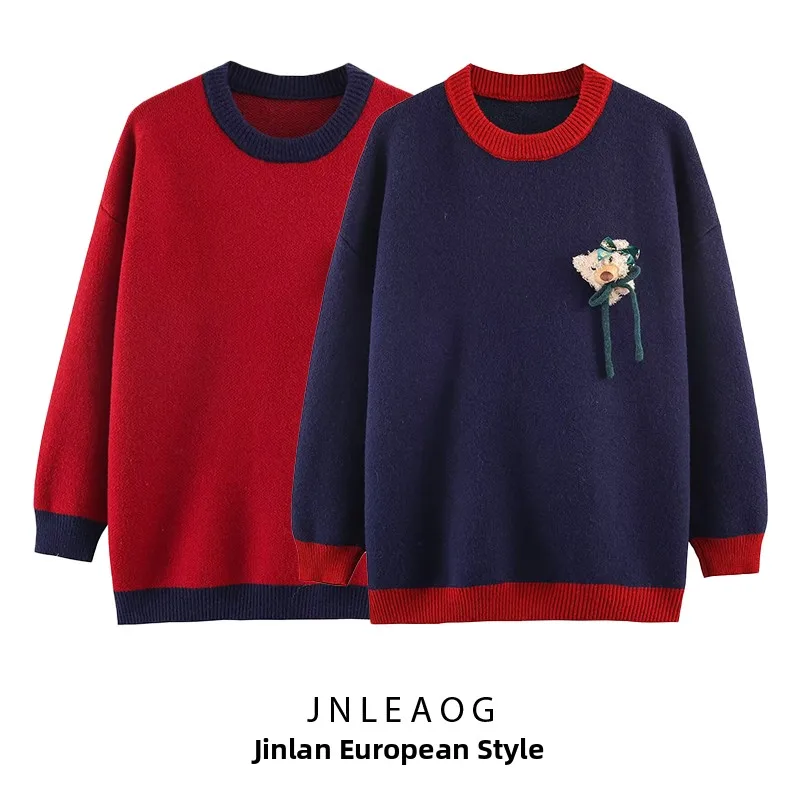 

Faionable Knitted Sweater round Ne Oversized Fit Cisas Series Women's Autumn New Sle JNLEAOG Polyester Fiber Long S...