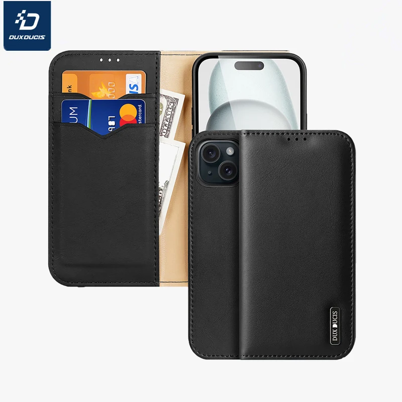 

DUX DUCIS Премиум-кошелек из натуральной кожи с откидной крышкой для Apple iPhone 13 14 15 plus, противоударный чехол с магнитным слотом для карт