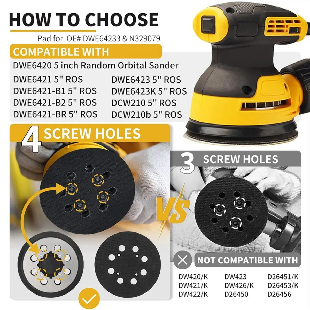 【Limited Offer】5 Inch 8 Holes Hook Loop Orbital Sander Metal Pad Replacement for DWE6423 6423K DWE6421 6421K DCW210B