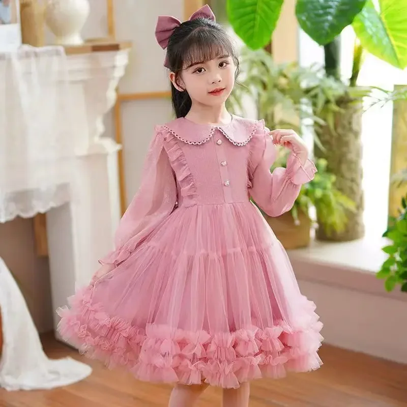 Kids clothes Girls dress 4 to 12 years spring and autumn new children's foreign princess dresses 12Y long sleeve mesh