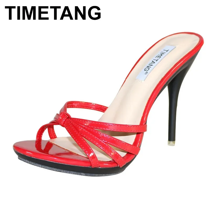 TIMETANGWomen Sandals Slippers Popular Fashion Women Mules sexy Female Shoes red High Heels 11cm Slipper Stilettos Slippers