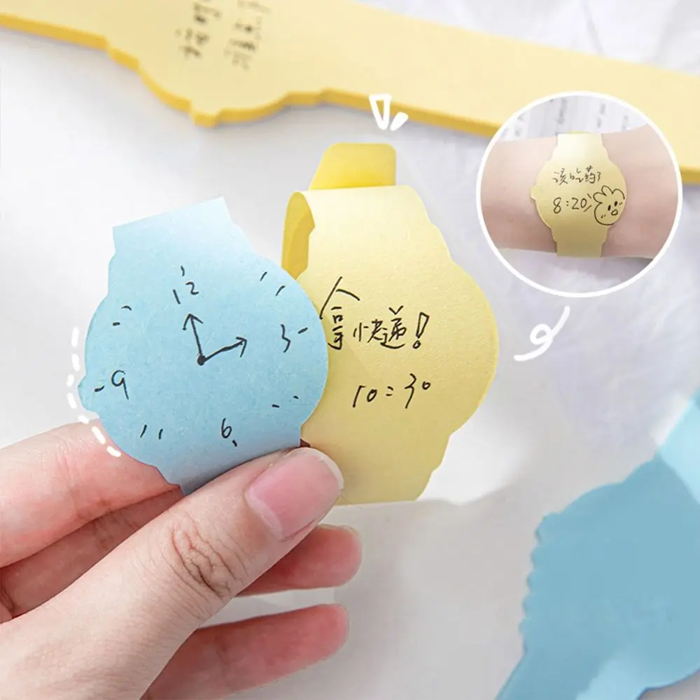 Reloj despertador con almohadillas de notas adhesivas para hacer lista, pulsera de papel con forma de reloj, recordatorio pegajoso, etiquetas