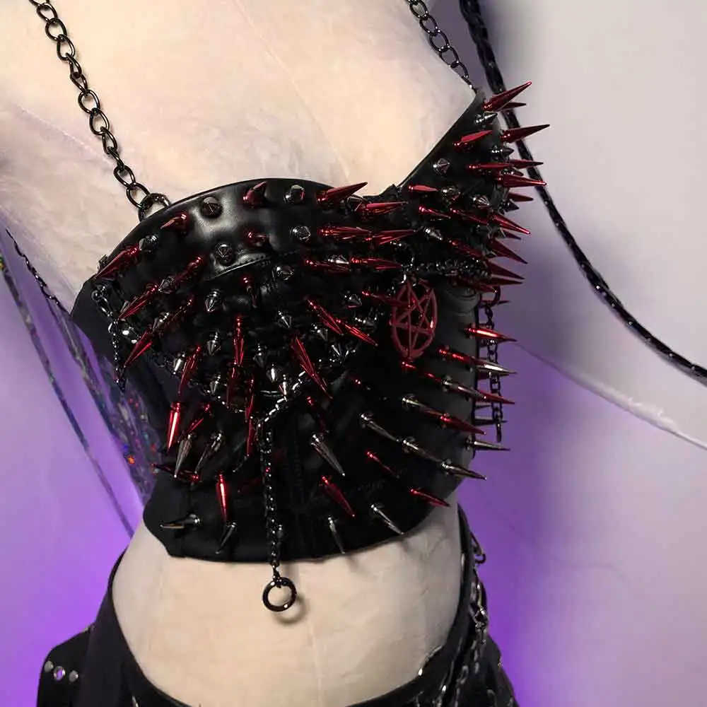 Goth Gothic Skirts Hand Made Eco E-Girls 2025 Emo Kawaii Grunge Harajuku Y2K TOPS 90s Fairy Punk Rock Spike Studded Rivet