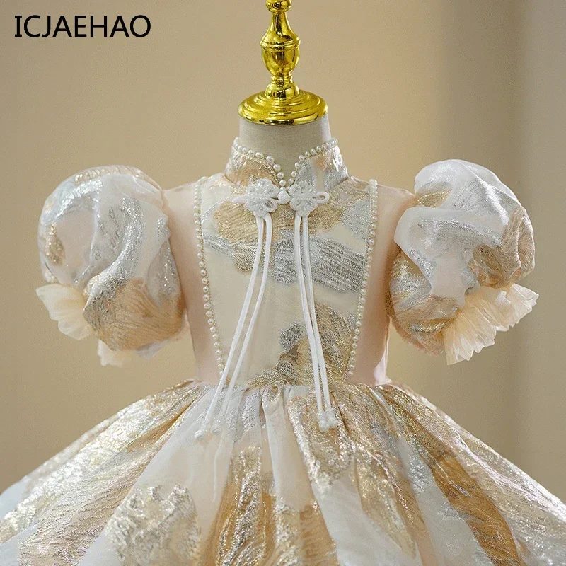 ICJAEHAO Princess Wedding Birthday Party Luxury Short Evening Gown Child Embroidery Champa Kids Pageant Dresses Toddler Girl