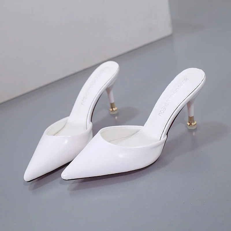 2023summer and autumn new non-slip stiletto fashion slippers all-match pointed toe half  outdoor  women's middle heel